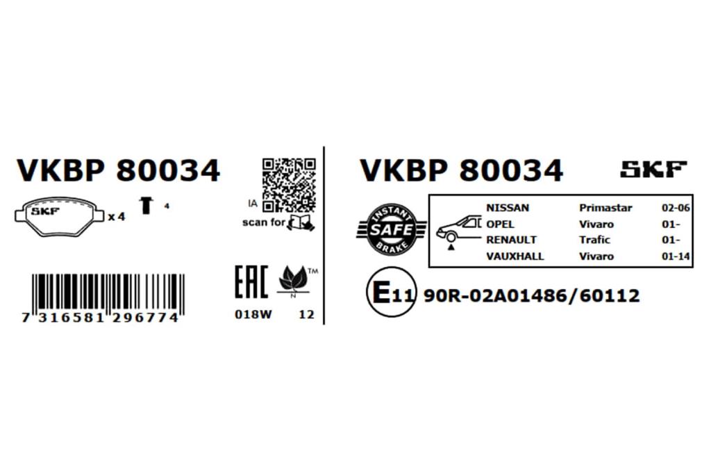 Jogo de 4 pastilhas de travão SKF ref. VKBP 80034